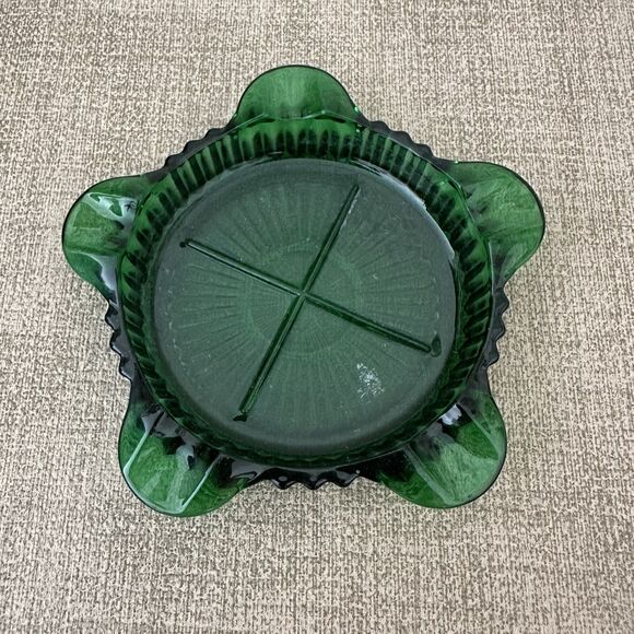 Anchor Hocking Forest Green Queen Mary Glass Ashtray / Coaster Vintage - Picture 8 of 8